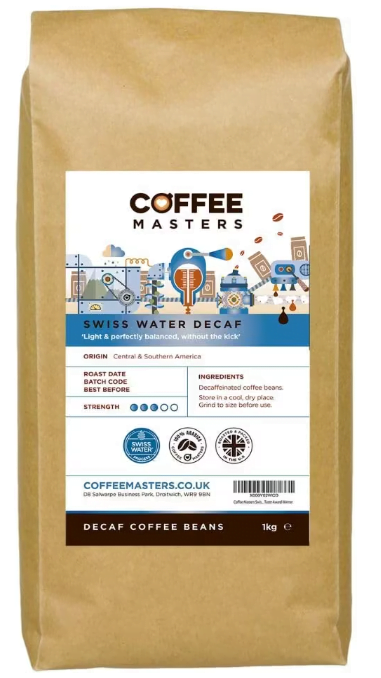 Coffee Masters Swiss Water Decaf Coffee Beans 1kg - 100% Arabica Naturally Decaffeinated